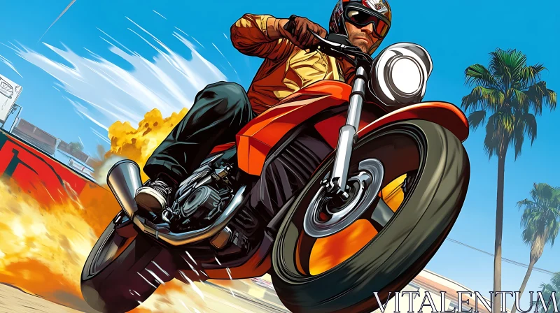 AI ART Red Motorcycle Adventure