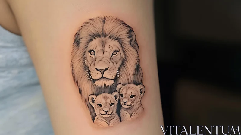 Lion and Cub Body Art AI Image