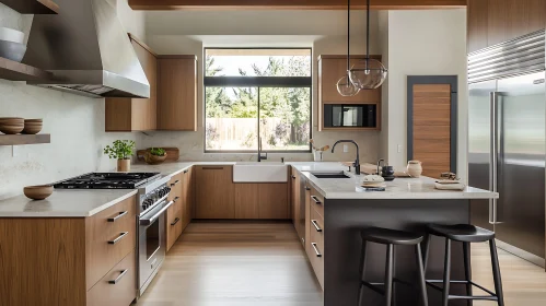 Modern Kitchen Interior with Wooden Accents