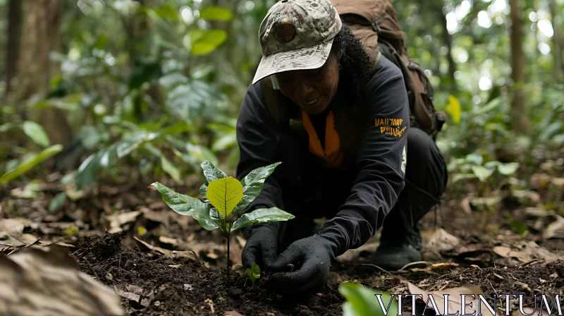 Woman Planting Tree in Forest AI Image