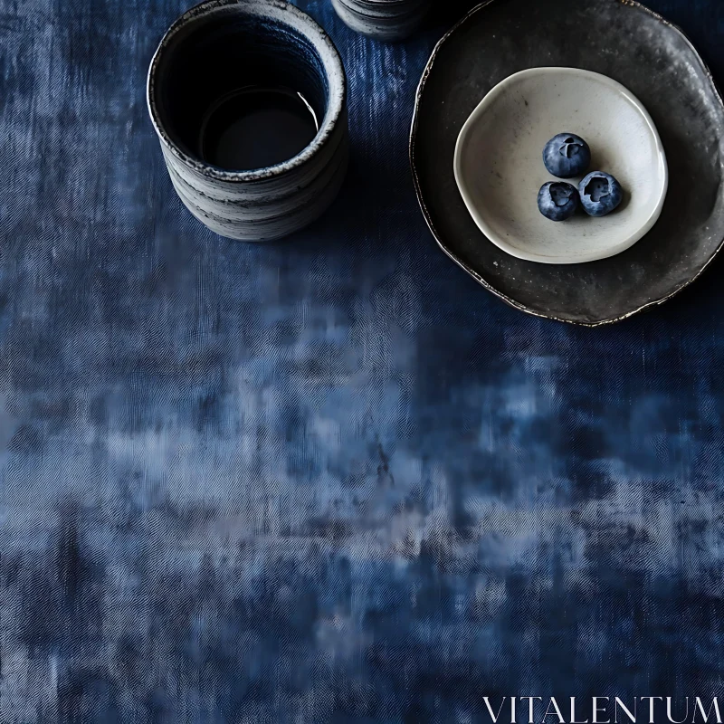 Minimalist Blueberry and Ceramic Composition AI Image