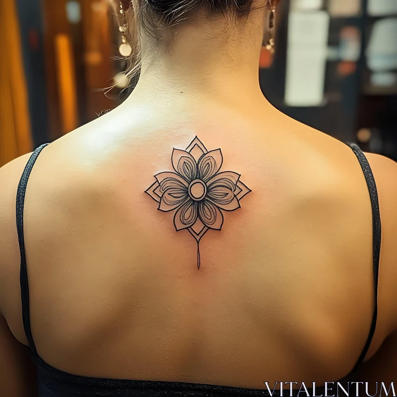 AI ART Symmetrical Flower Tattoo on Upper Back