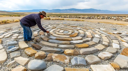 Outdoor Spiral Stone Art in Scenic Landscape