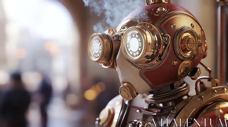 AI ART Detailed Brass Steampunk Robot Close-up