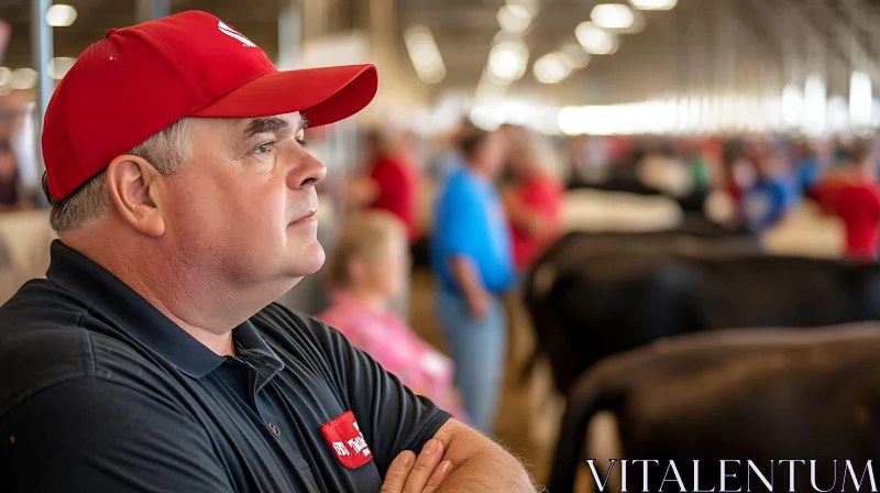 Indoor Portrait of a Man with Cattle AI Image