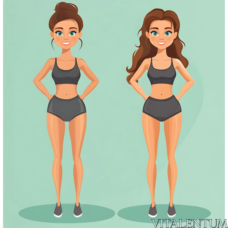 Two Cartoon Women in Activewear AI Image