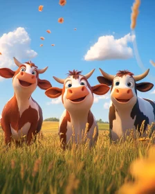 Cartoon Cows in Meadow
