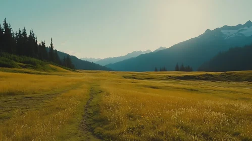 Mountains and Golden Field View