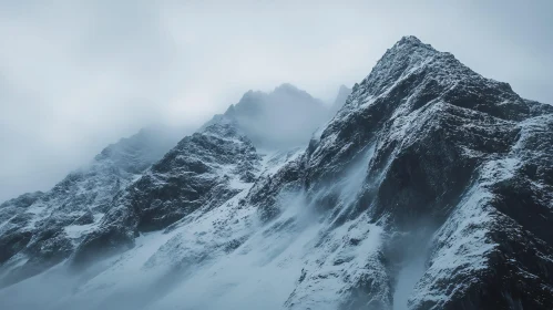 Rugged Mountain Peak Shrouded in Fog