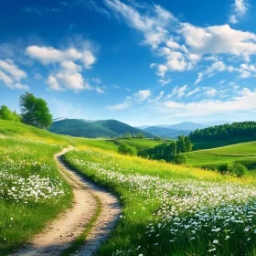 Scenic Route Through Flower-Filled Meadow