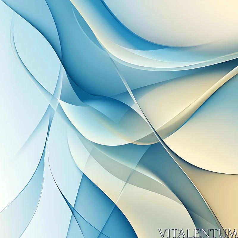 AI ART Modern Abstract Art with Blue and Beige Curves