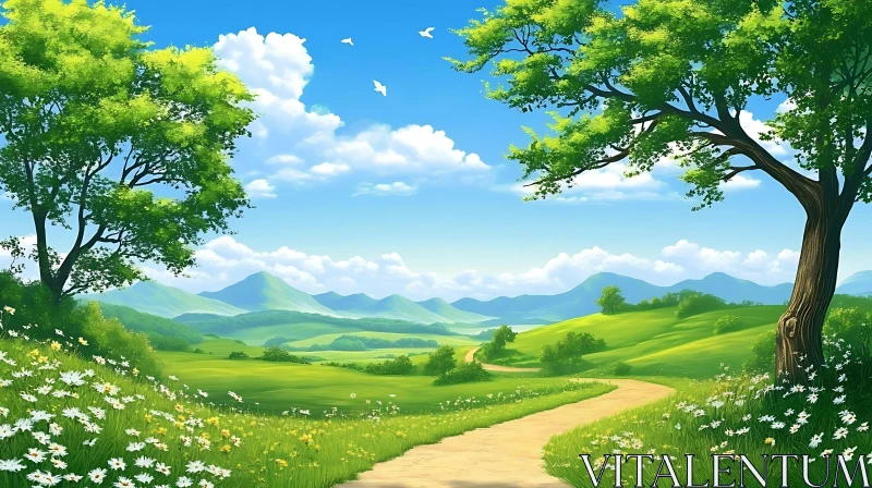 AI ART Picturesque Landscape with Winding Path