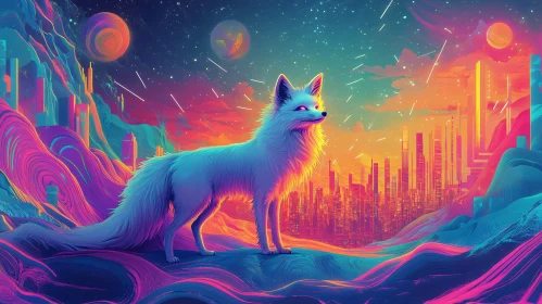 Surreal Fox in Neon Cityscape