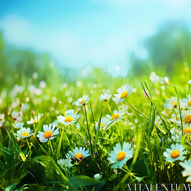 White Daisies in Green Field AI Image