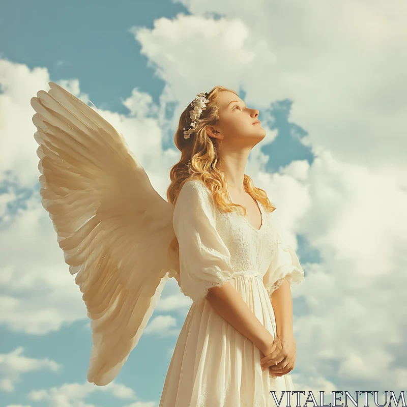 AI ART Winged Serenity: Angelic Figure in the Sky