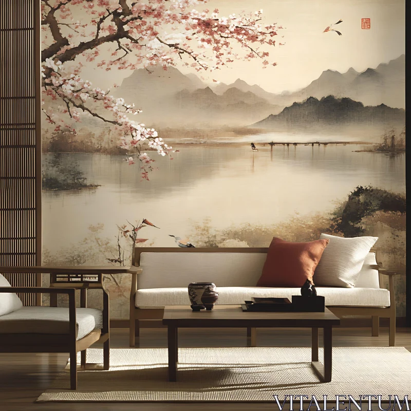 AI ART Serene Living Space with Asian-Inspired Art