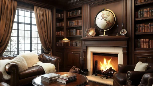 Cozy Reading Room with Fireplace