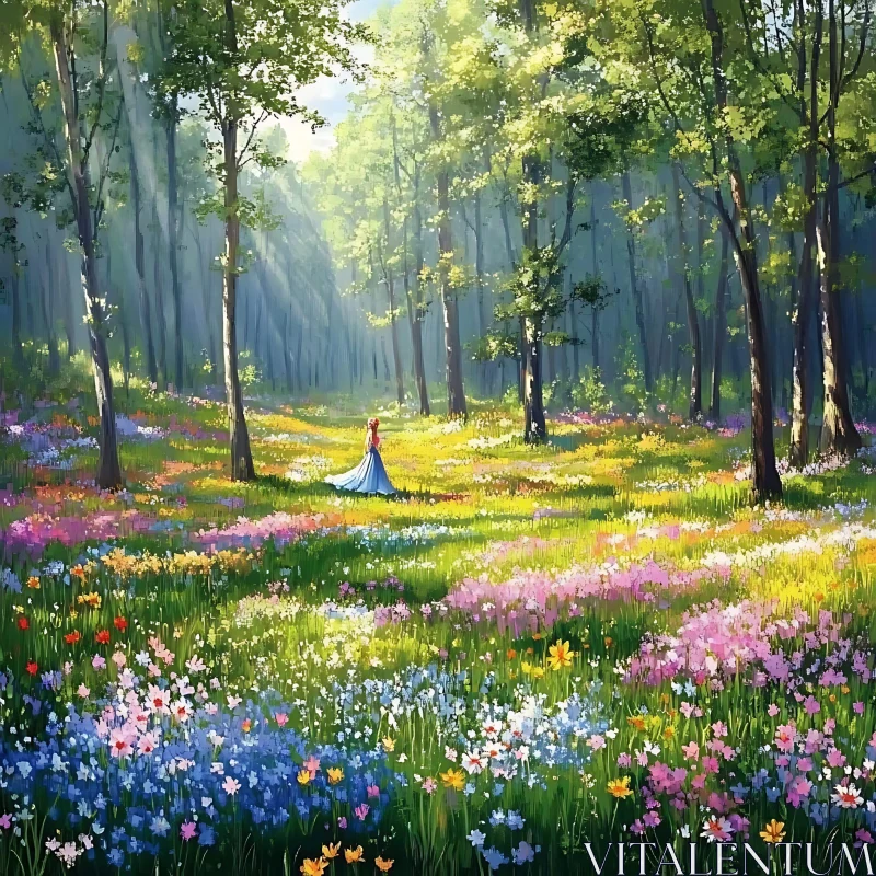 AI ART Sunlit Meadow Scene with Figure