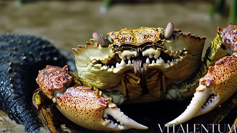 Detailed Image of a Crab with Emphasis on Claws and Shell AI Image