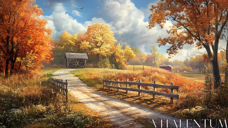 Scenic Autumn Road with Colorful Trees AI Image