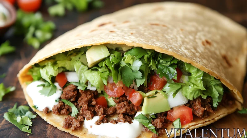 Mouth-Watering Taco with Avocado and Ground Meat AI Image