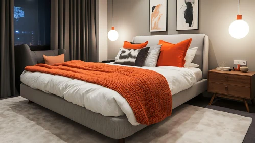 Modern Bedroom Design with Cozy Orange Details