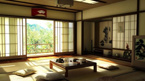 Serene Interior of Traditional Japanese Home