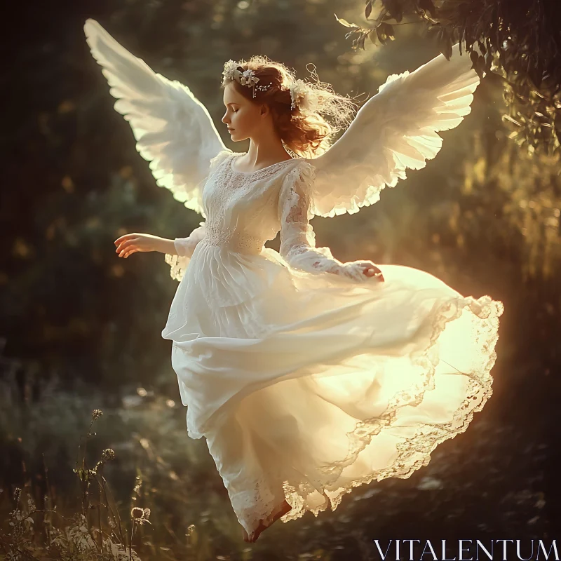 AI ART Ethereal Angel in Sunlit Woods