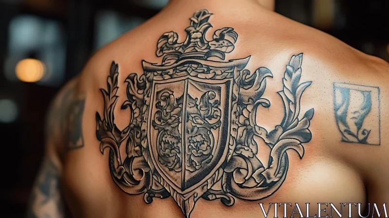 Regal Shield Tattoo on Upper Back AI Image