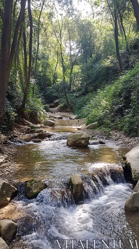 AI ART Peaceful Forest Stream and Trees