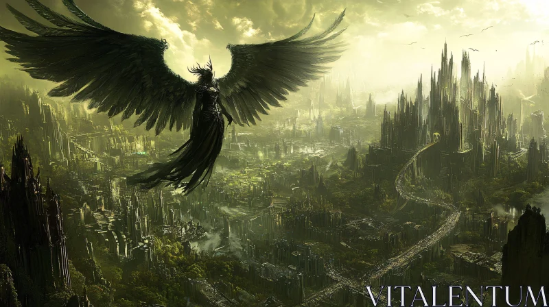 Angel Overgrown Metropolis AI Image