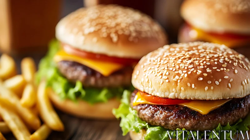 Delicious Fast Food Meal Featuring Cheeseburgers and Fries AI Image