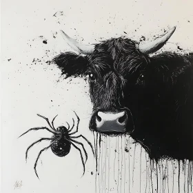 Black and White Cow with Spider