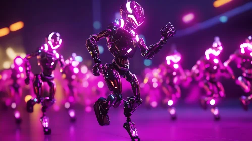 Robots Race in Neon Cityscape