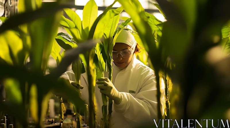 Lab Technician Examining Plant Growth AI Image