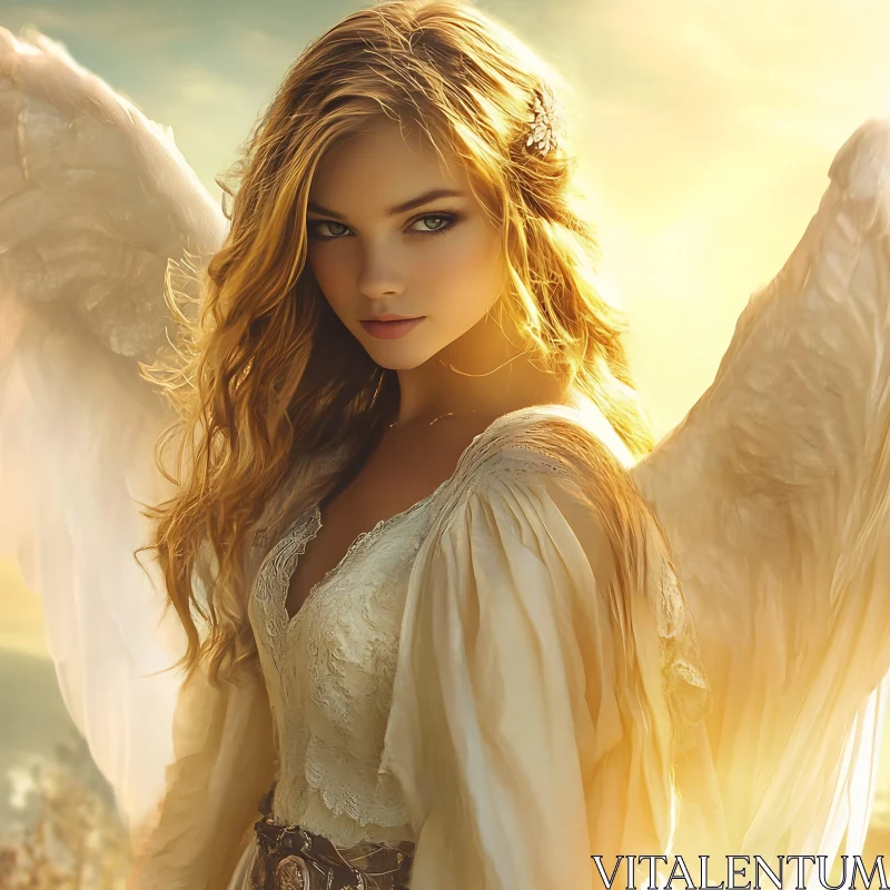 Angel with Wings in Golden Light AI Image