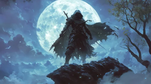 Moonlit Warrior: A Fantasy Character Portrait
