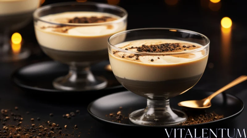 Gothic-Inspired Pudding with Cream and Coffee in Glass Cups AI Image