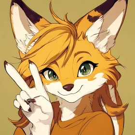 Cartoon Fox with Peace Gesture