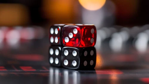 Close-Up of Stacked Dice in Red and Black