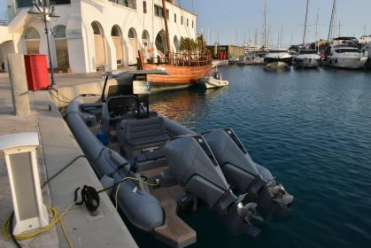 Marina Scene in Cyprus with Inflatable Boat