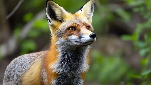 Fox Looking Upward in Forest