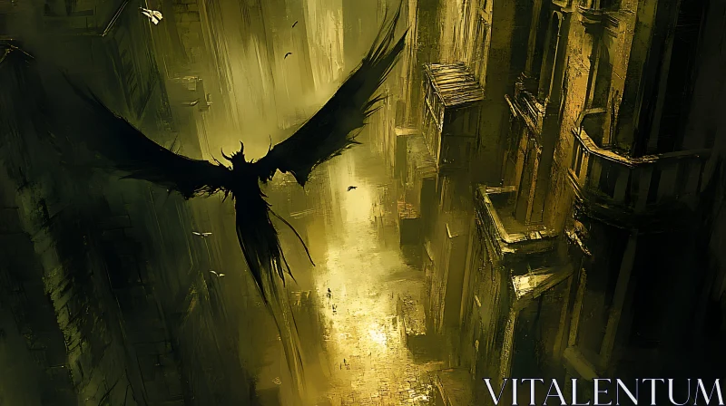 AI ART Dark Angel in Gloomy Cityscape