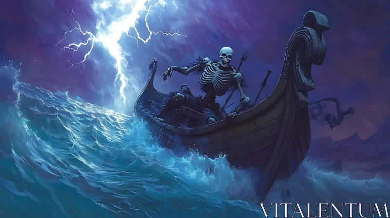 AI ART Skeletal Sailor in a Tempestuous Sea