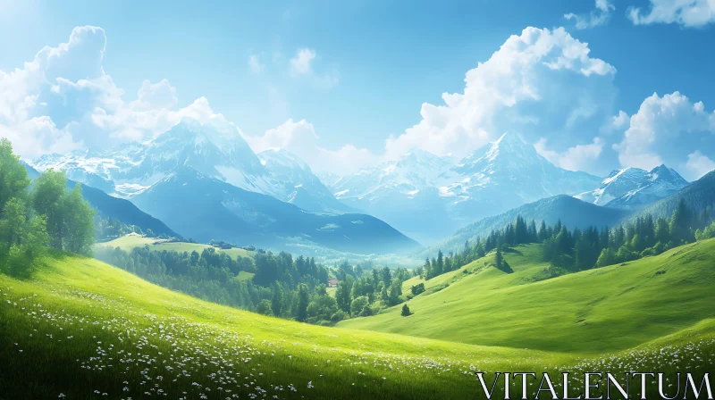 AI ART Alpine Meadow and Mountain Vista