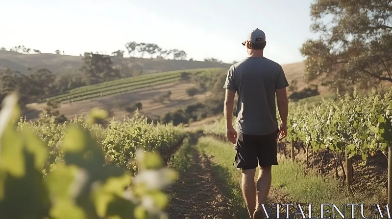 Man Walking Through Vineyard Landscape AI Image