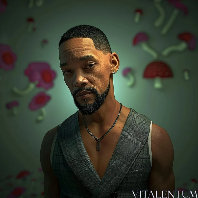 Mushroom-Themed Portrait of Will Smith AI Image