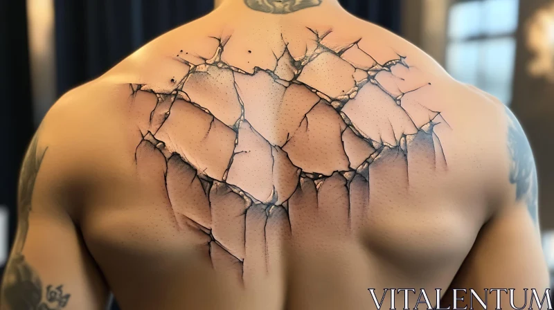 Realistic Cracked Skin 3D Back Tattoo AI Image