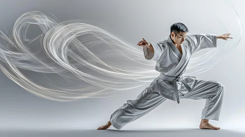 Man Performing Karate with Energy Effect