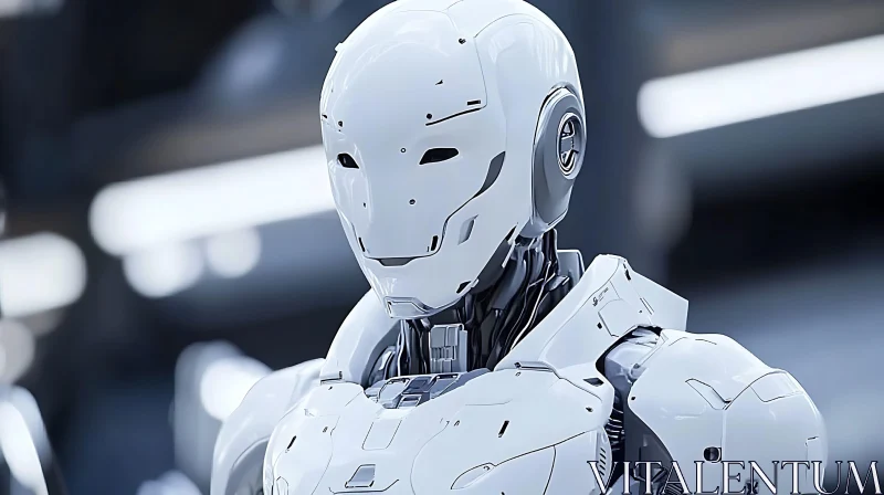 Futuristic White Cyborg with Intricate Mechanical Details AI Image